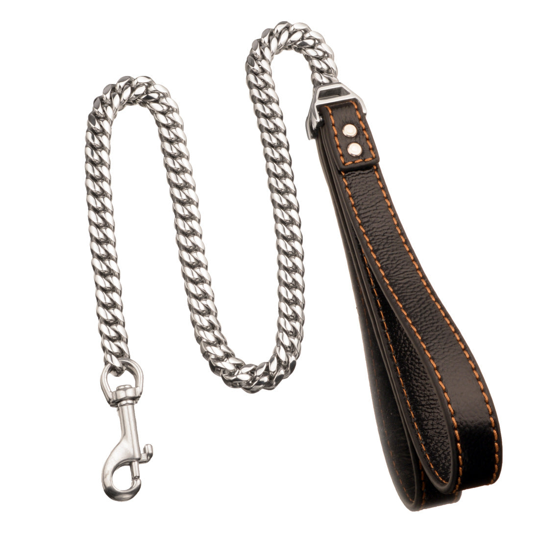 KFX-6531389 Stainless Steel Dog Leash with Leather Collar for Large and Small Breeds 14mm Width