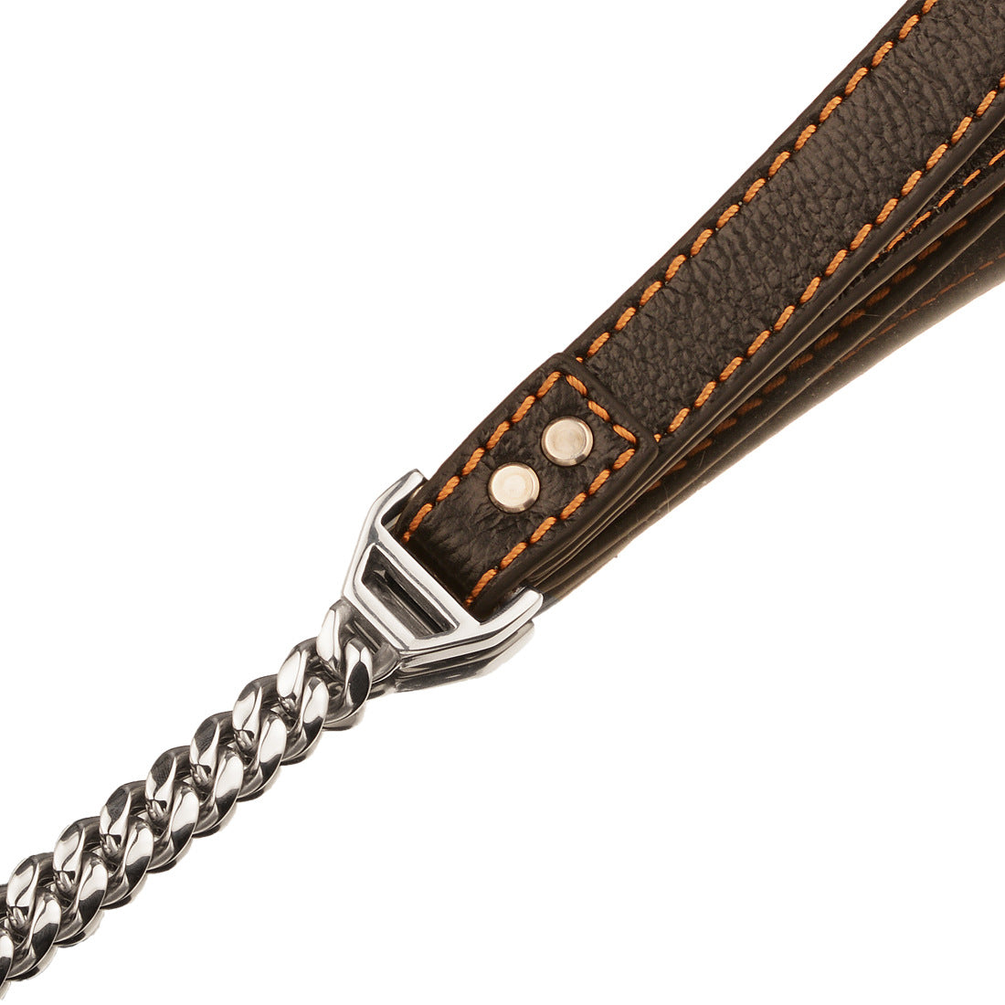 KFX-6531389 Stainless Steel Dog Leash with Leather Collar for Large and Small Breeds 14mm Width