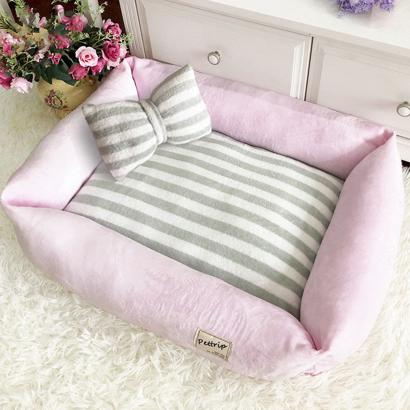 KFX-6531645 Removable Washable Velvet Pet Nest - Soft Flannel with Waterproof Non-Slip Bottom in Pink, Purple, or Blue