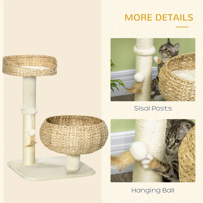 KFX-6533053 Elevated Cat Bed with Scratching Post and Cute Basket Design for Indoor Cats