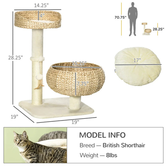 KFX-6533053 Elevated Cat Bed with Scratching Post and Cute Basket Design for Indoor Cats
