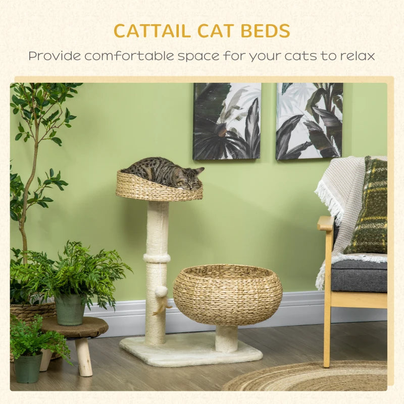 KFX-6533053 Elevated Cat Bed with Scratching Post and Cute Basket Design for Indoor Cats