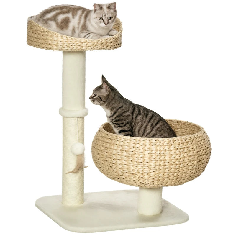 KFX-6533053 Elevated Cat Bed with Scratching Post and Cute Basket Design for Indoor Cats