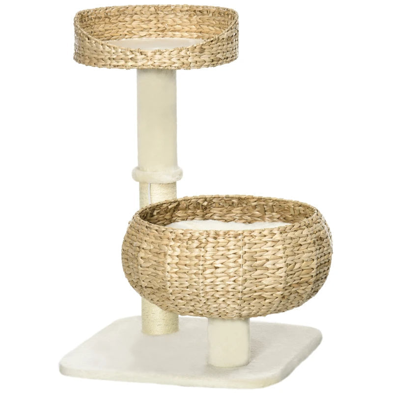 KFX-6533053 Elevated Cat Bed with Scratching Post and Cute Basket Design for Indoor Cats