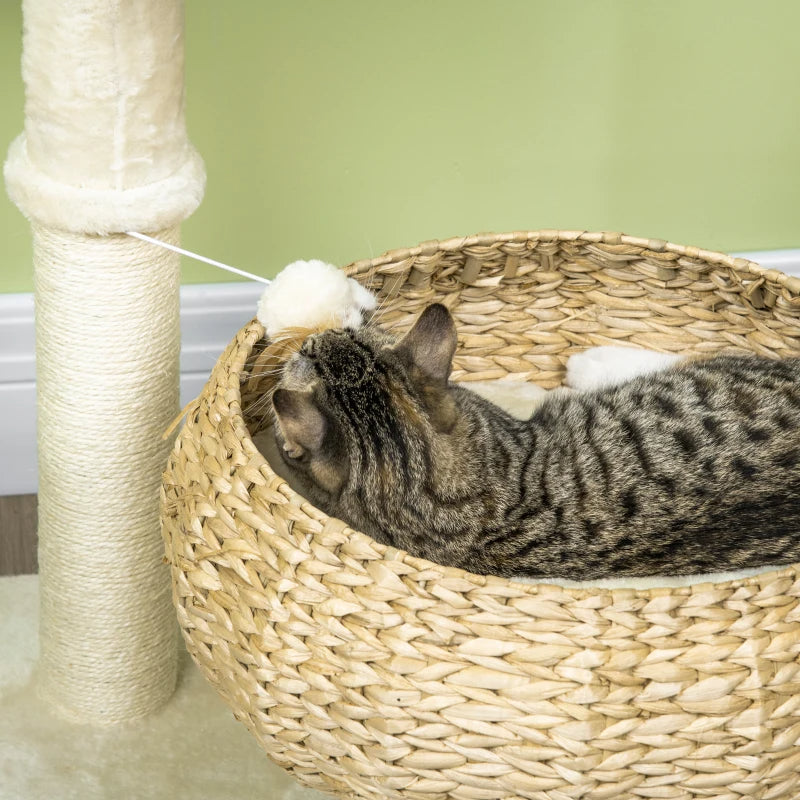 KFX-6533053 Elevated Cat Bed with Scratching Post and Cute Basket Design for Indoor Cats