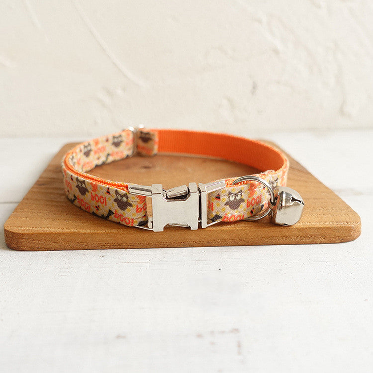KFX-6533437 Adjustable Halloween Cat Collar with Bowknot and Circle Design in Multiple Sizes
