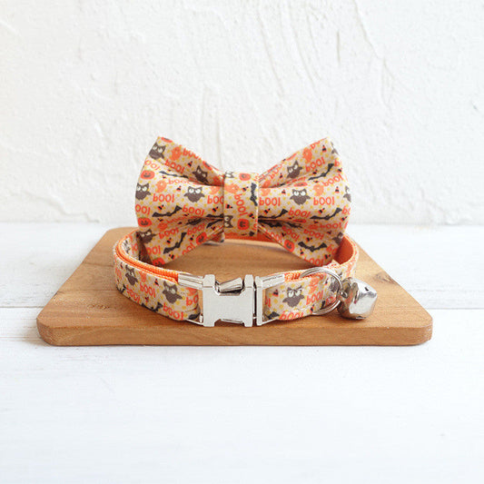 KFX-6533437 Adjustable Halloween Cat Collar with Bowknot and Circle Design in Multiple Sizes