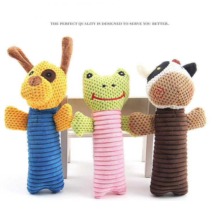 KFX-6537021 Plush Sound Toy Set – Yellow Puppy, Coffee Calf, Green Frog (Varied Sizes)