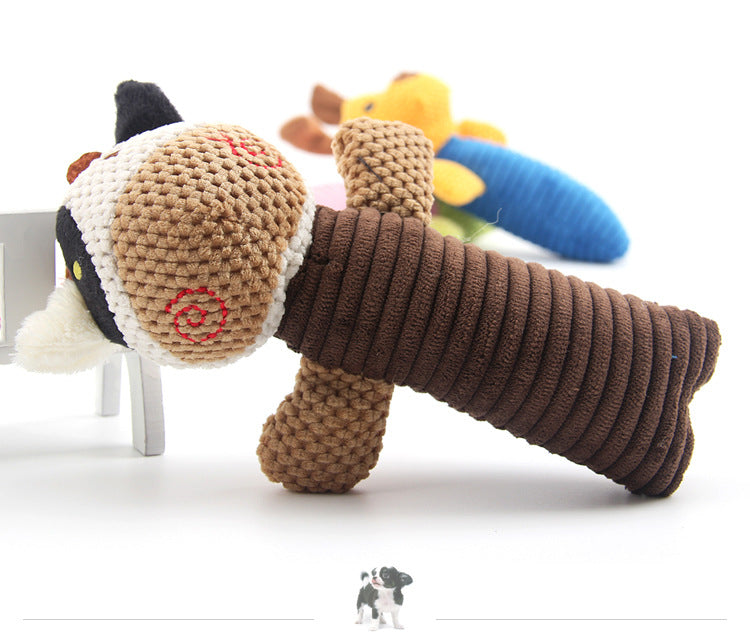 KFX-6537021 Plush Sound Toy Set – Yellow Puppy, Coffee Calf, Green Frog (Varied Sizes)