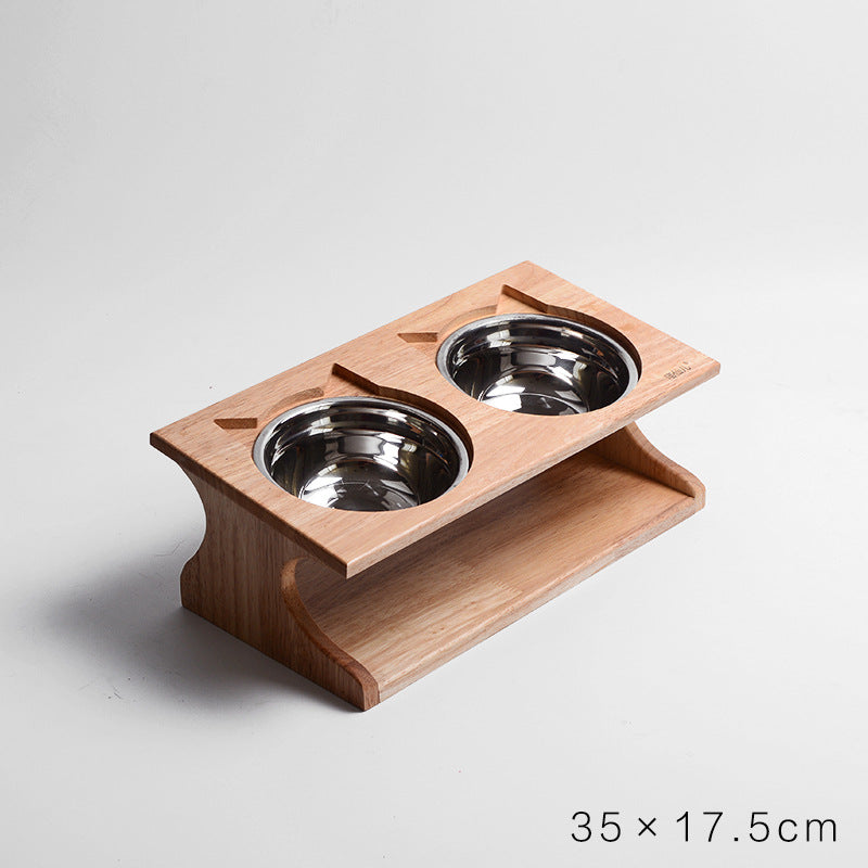 KFX-6537533 Solid Wood Anti-Choking Cat Dining Table with Sloped Bone China Bowl