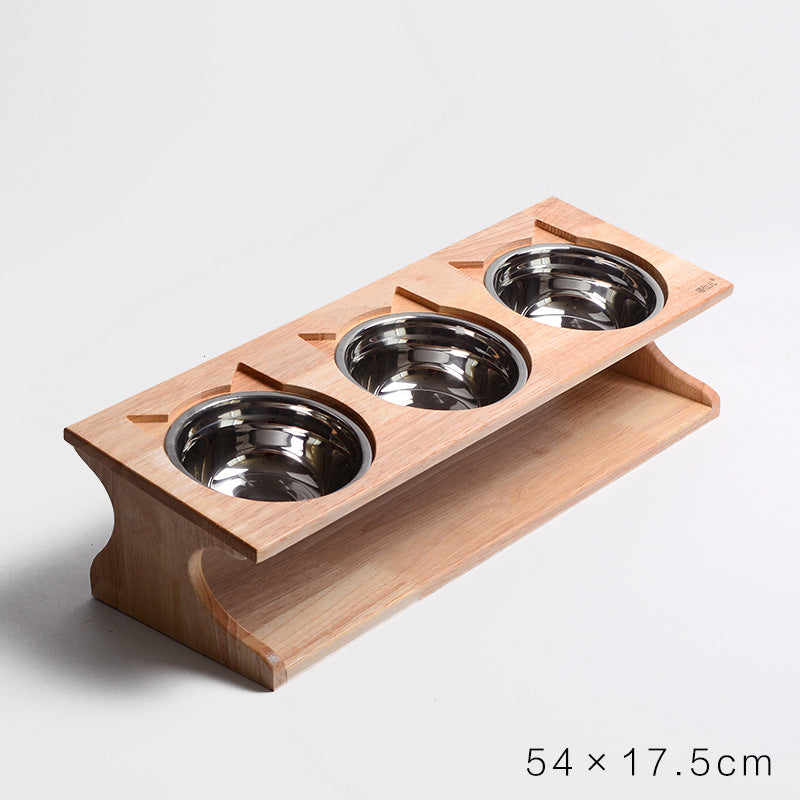 KFX-6537533 Solid Wood Anti-Choking Cat Dining Table with Sloped Bone China Bowl