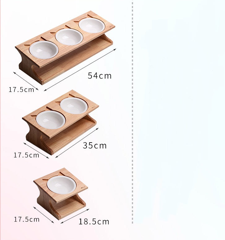KFX-6537533 Solid Wood Anti-Choking Cat Dining Table with Sloped Bone China Bowl