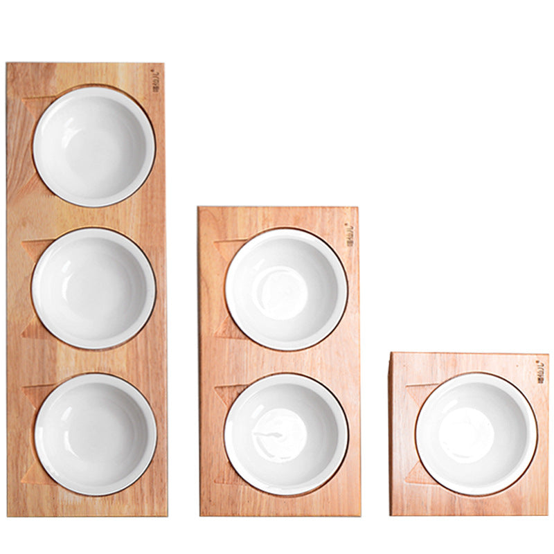 KFX-6537533 Solid Wood Anti-Choking Cat Dining Table with Sloped Bone China Bowl