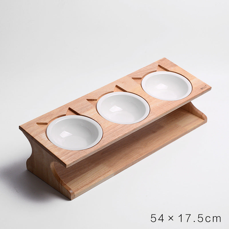 KFX-6537533 Solid Wood Anti-Choking Cat Dining Table with Sloped Bone China Bowl