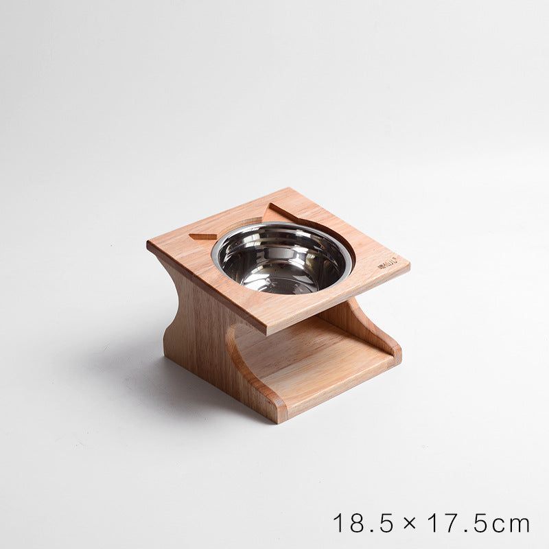 KFX-6537533 Solid Wood Anti-Choking Cat Dining Table with Sloped Bone China Bowl