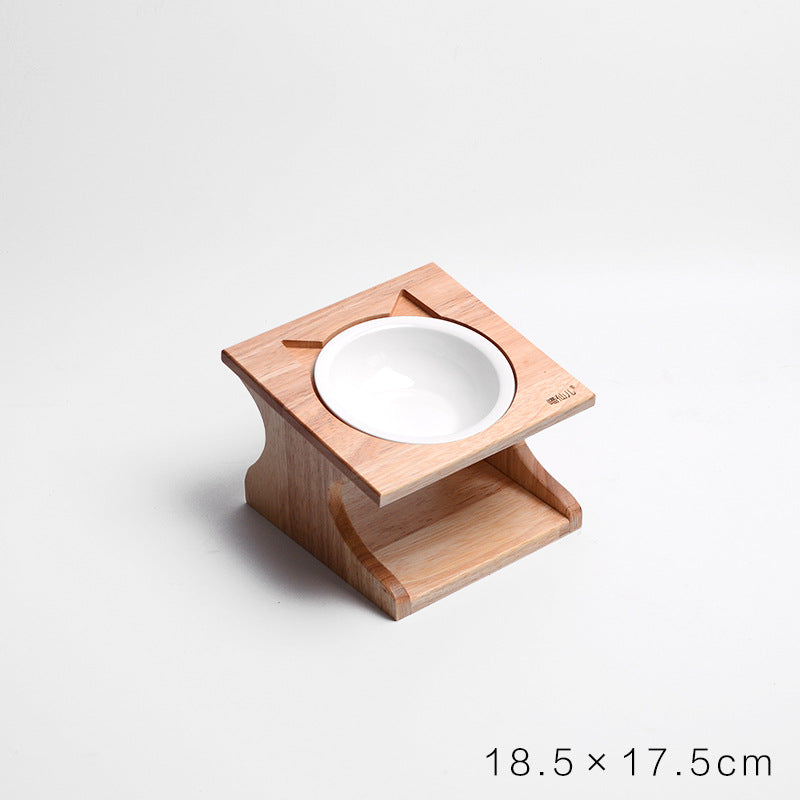 KFX-6537533 Solid Wood Anti-Choking Cat Dining Table with Sloped Bone China Bowl
