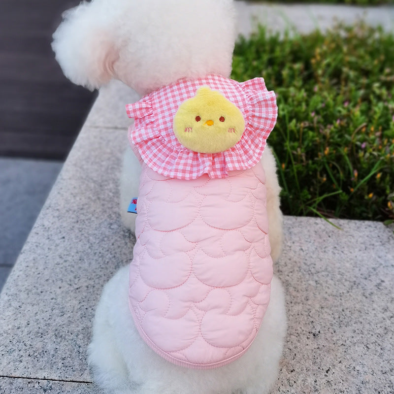 KFX-6537917 Cat Small Square Towel Vest in Quilted Cotton with Cotton Velvet Lining - Available in Yellow, Pink, Beige, Sizes XS-XL