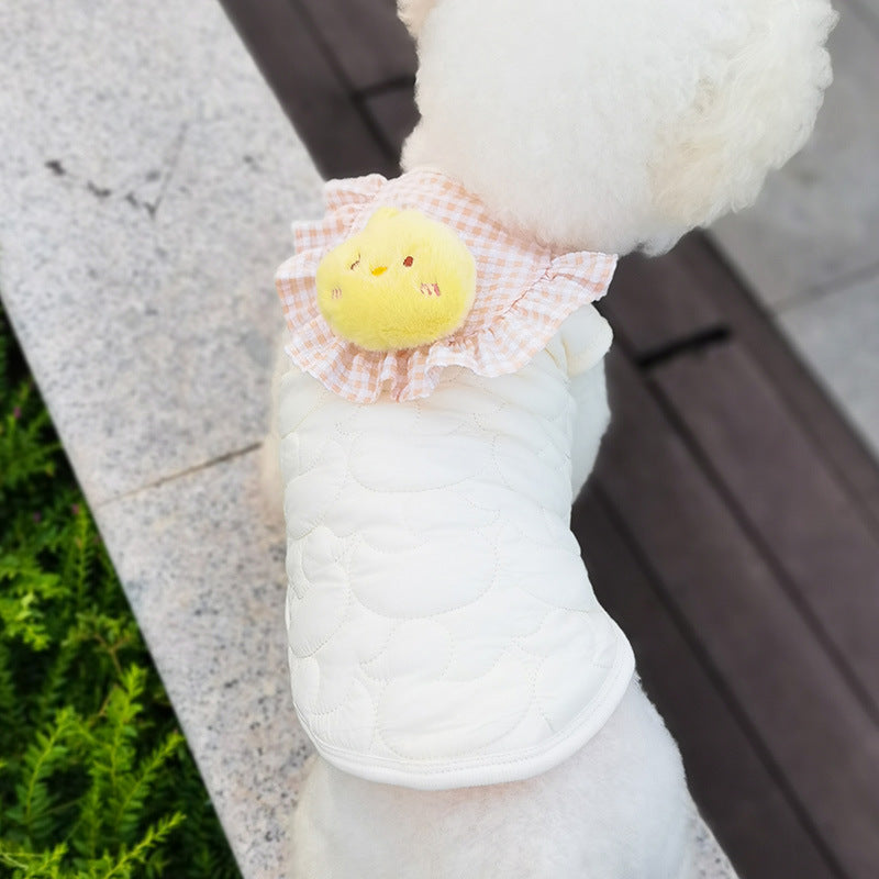 KFX-6537917 Cat Small Square Towel Vest in Quilted Cotton with Cotton Velvet Lining - Available in Yellow, Pink, Beige, Sizes XS-XL