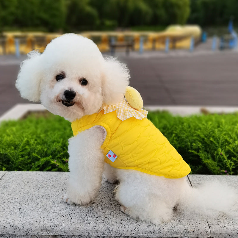 KFX-6537917 Cat Small Square Towel Vest in Quilted Cotton with Cotton Velvet Lining - Available in Yellow, Pink, Beige, Sizes XS-XL