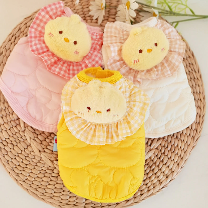 KFX-6537917 Cat Small Square Towel Vest in Quilted Cotton with Cotton Velvet Lining - Available in Yellow, Pink, Beige, Sizes XS-XL