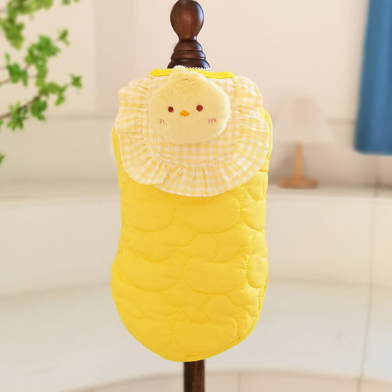 KFX-6537917 Cat Small Square Towel Vest in Quilted Cotton with Cotton Velvet Lining - Available in Yellow, Pink, Beige, Sizes XS-XL