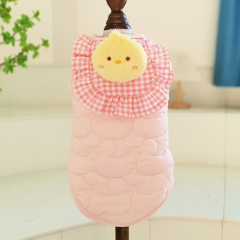 KFX-6537917 Cat Small Square Towel Vest in Quilted Cotton with Cotton Velvet Lining - Available in Yellow, Pink, Beige, Sizes XS-XL