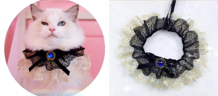 KFX-6539325 Pet Triangle Scarf with Bell Collar for Cats and Dogs - Adjustable Lace Bow Knot Design