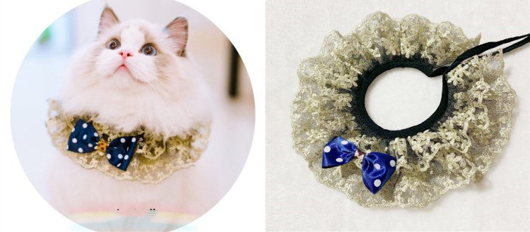 KFX-6539325 Pet Triangle Scarf with Bell Collar for Cats and Dogs - Adjustable Lace Bow Knot Design