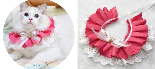 KFX-6539325 Pet Triangle Scarf with Bell Collar for Cats and Dogs - Adjustable Lace Bow Knot Design