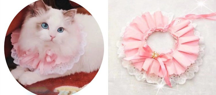 KFX-6539325 Pet Triangle Scarf with Bell Collar for Cats and Dogs - Adjustable Lace Bow Knot Design