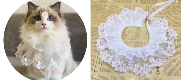 KFX-6539325 Pet Triangle Scarf with Bell Collar for Cats and Dogs - Adjustable Lace Bow Knot Design