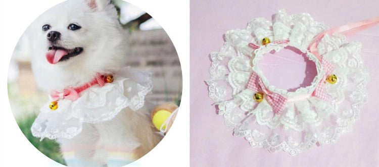 KFX-6539325 Pet Triangle Scarf with Bell Collar for Cats and Dogs - Adjustable Lace Bow Knot Design