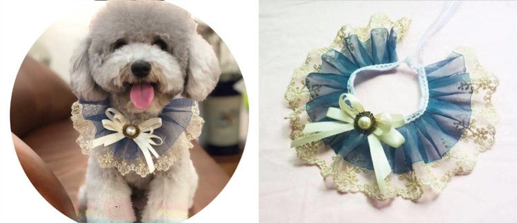 KFX-6539325 Pet Triangle Scarf with Bell Collar for Cats and Dogs - Adjustable Lace Bow Knot Design