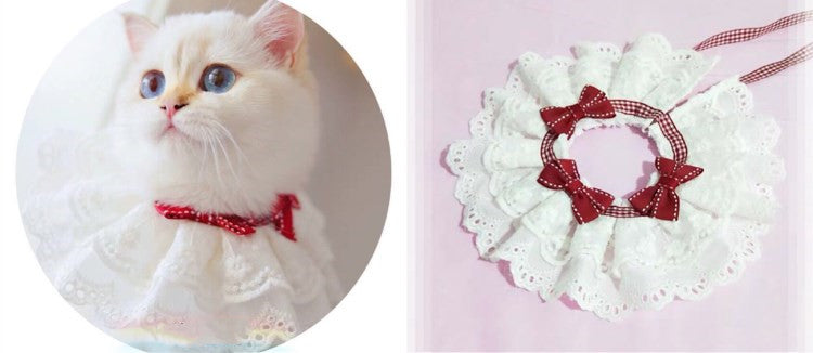KFX-6539325 Pet Triangle Scarf with Bell Collar for Cats and Dogs - Adjustable Lace Bow Knot Design
