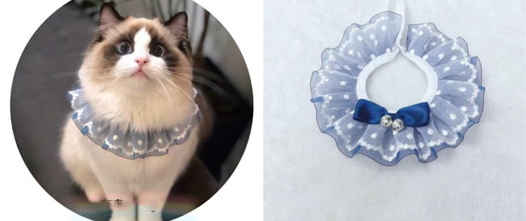 KFX-6539325 Pet Triangle Scarf with Bell Collar for Cats and Dogs - Adjustable Lace Bow Knot Design