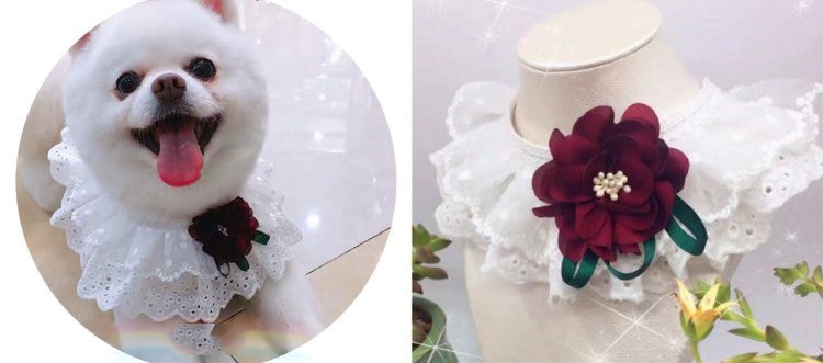 KFX-6539325 Pet Triangle Scarf with Bell Collar for Cats and Dogs - Adjustable Lace Bow Knot Design