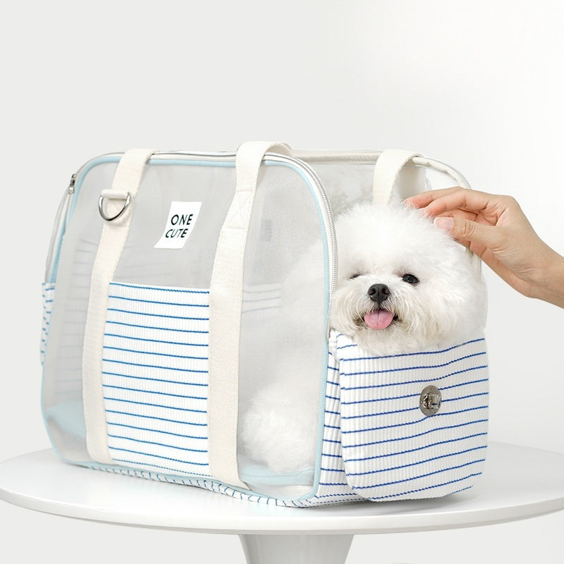 KFX-6539581 Breathable Blue and White Striped Pet Diaper Bag for Easy Travel