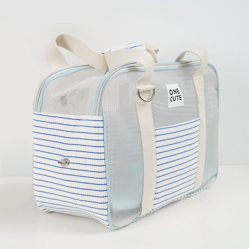 KFX-6539581 Breathable Blue and White Striped Pet Diaper Bag for Easy Travel
