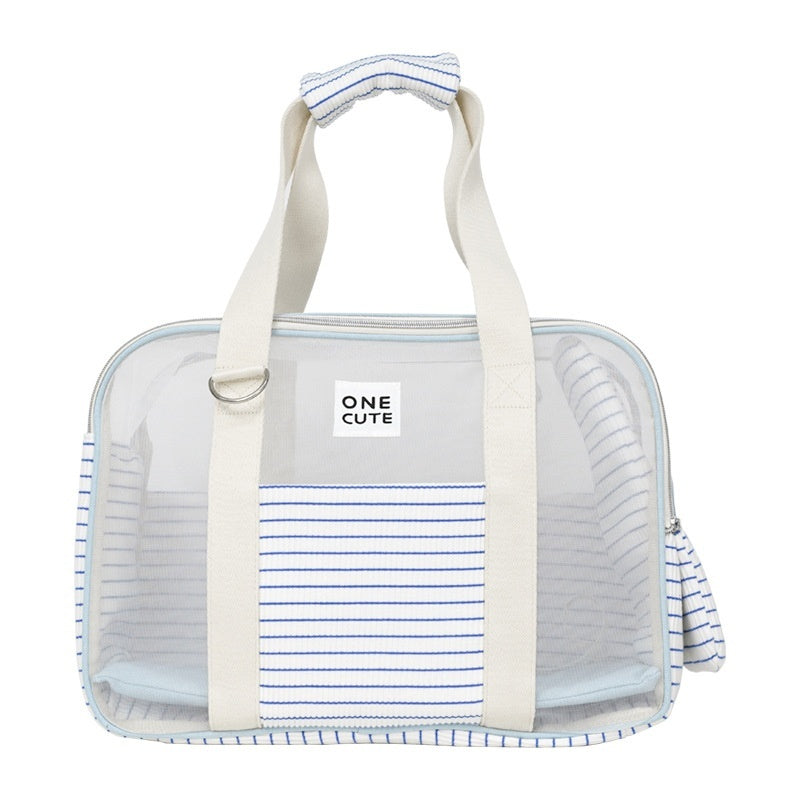 KFX-6539581 Breathable Blue and White Striped Pet Diaper Bag for Easy Travel