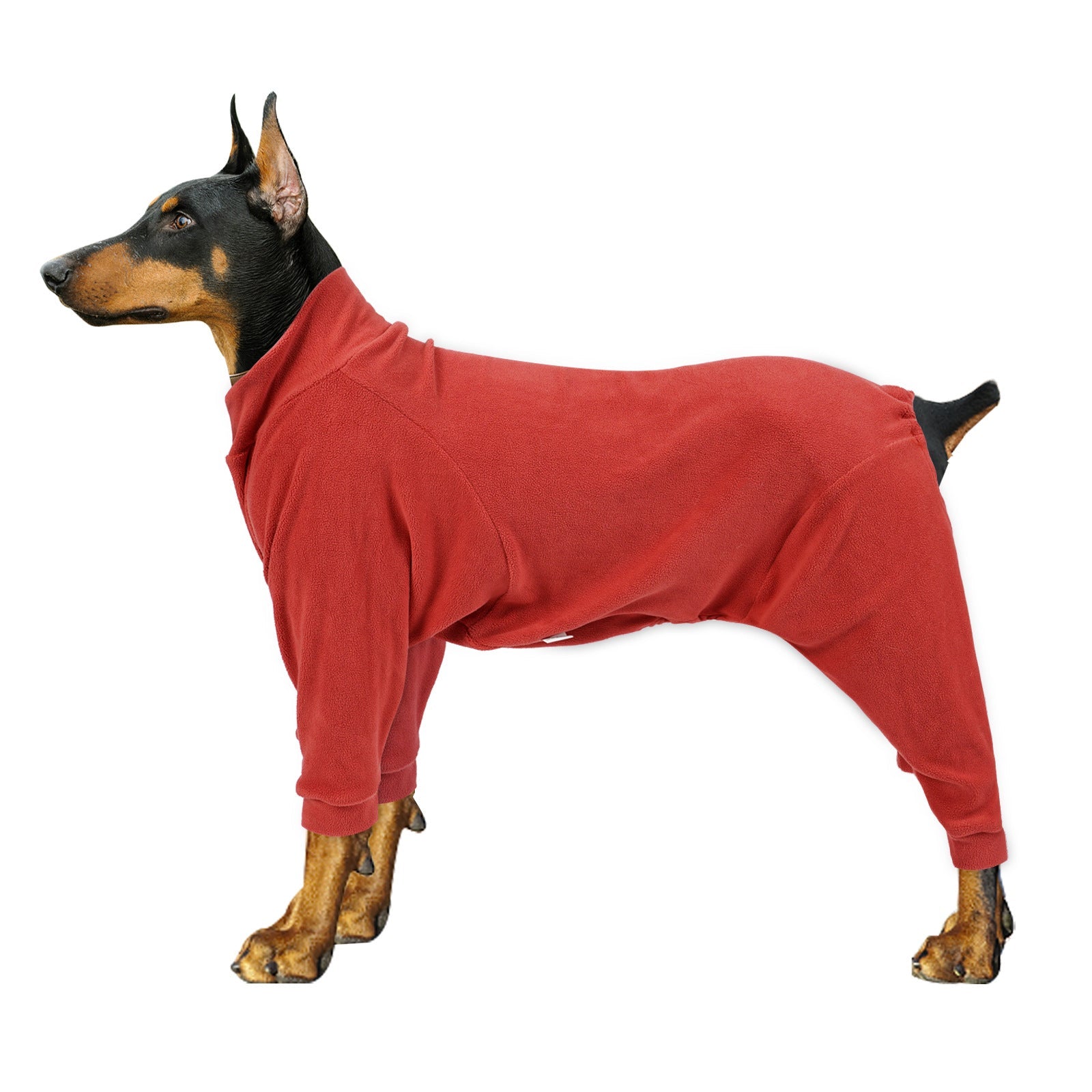 KFX-6541885 Warm Polar Fleece Dog Clothing with High Collar and Full Padding in Orange Red and Gray Blue