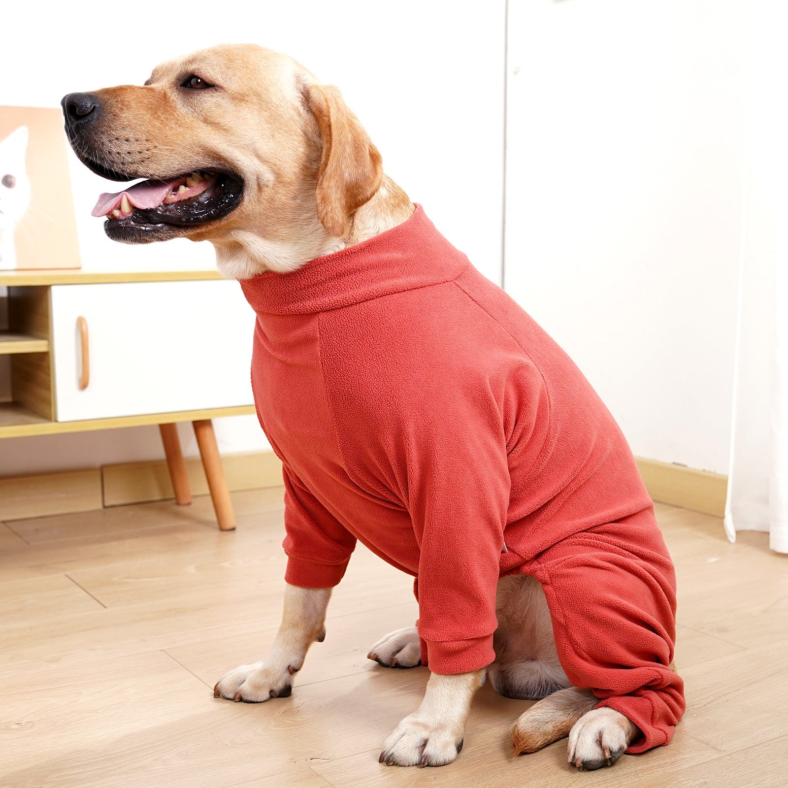 KFX-6541885 Warm Polar Fleece Dog Clothing with High Collar and Full Padding in Orange Red and Gray Blue