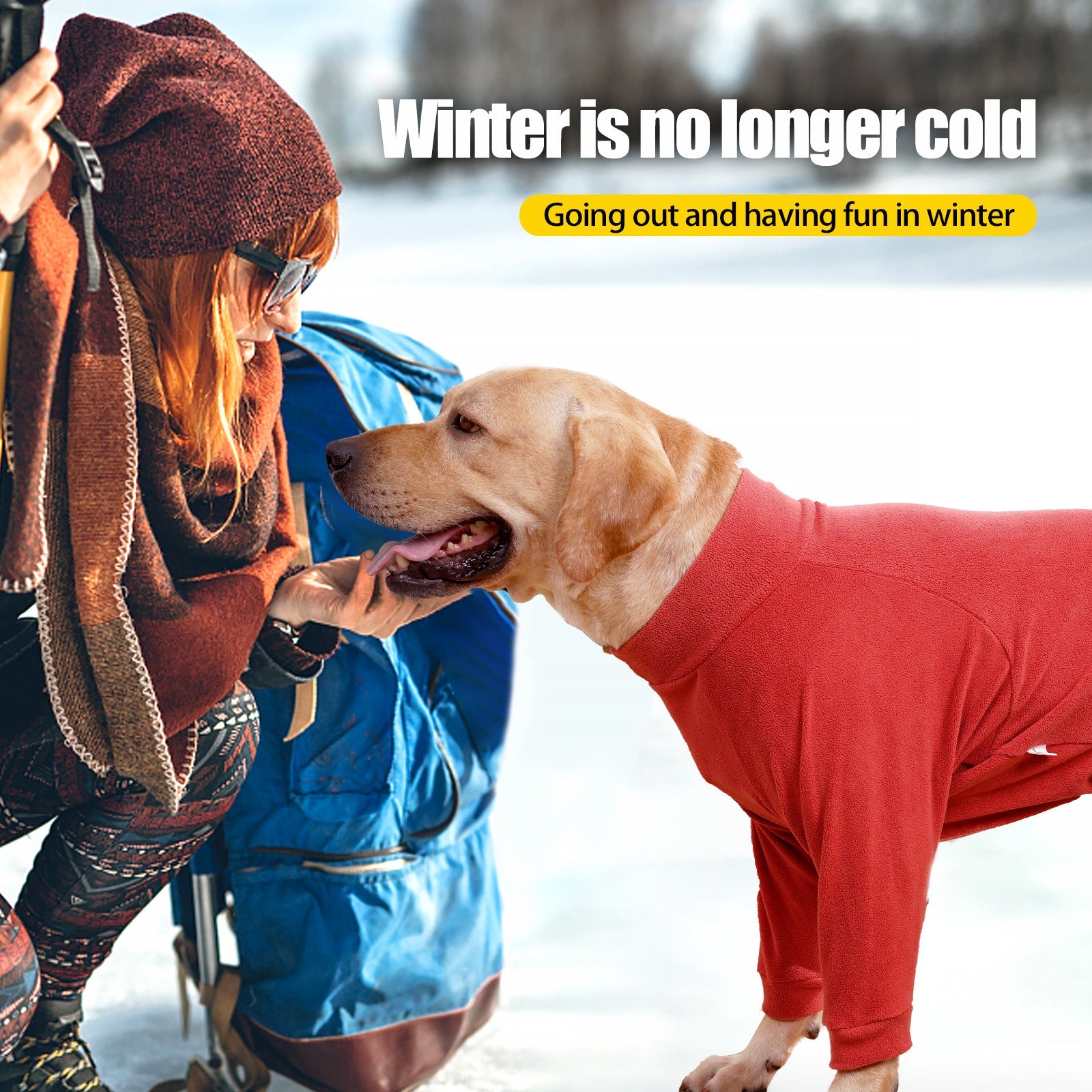 KFX-6541885 Warm Polar Fleece Dog Clothing with High Collar and Full Padding in Orange Red and Gray Blue