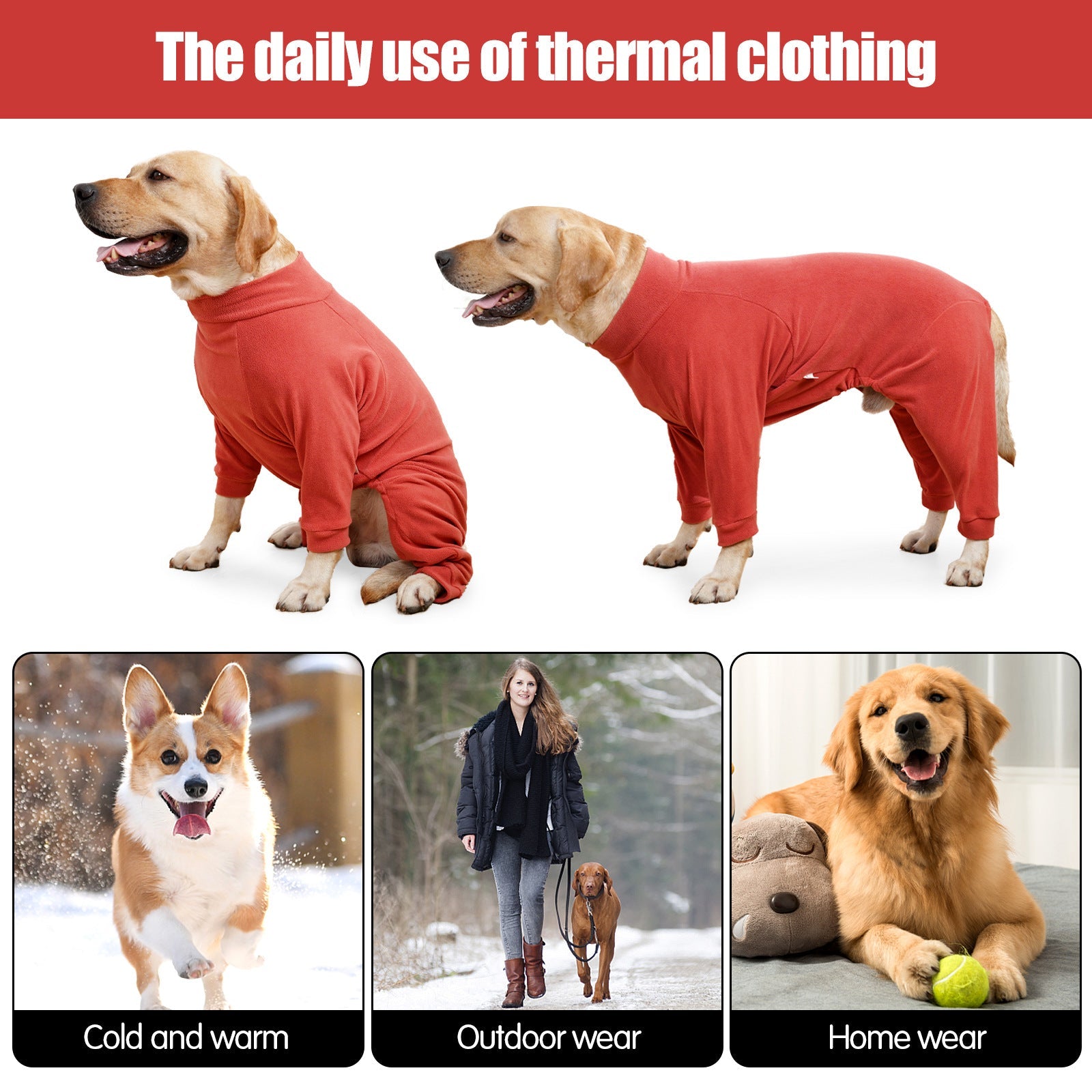 KFX-6541885 Warm Polar Fleece Dog Clothing with High Collar and Full Padding in Orange Red and Gray Blue