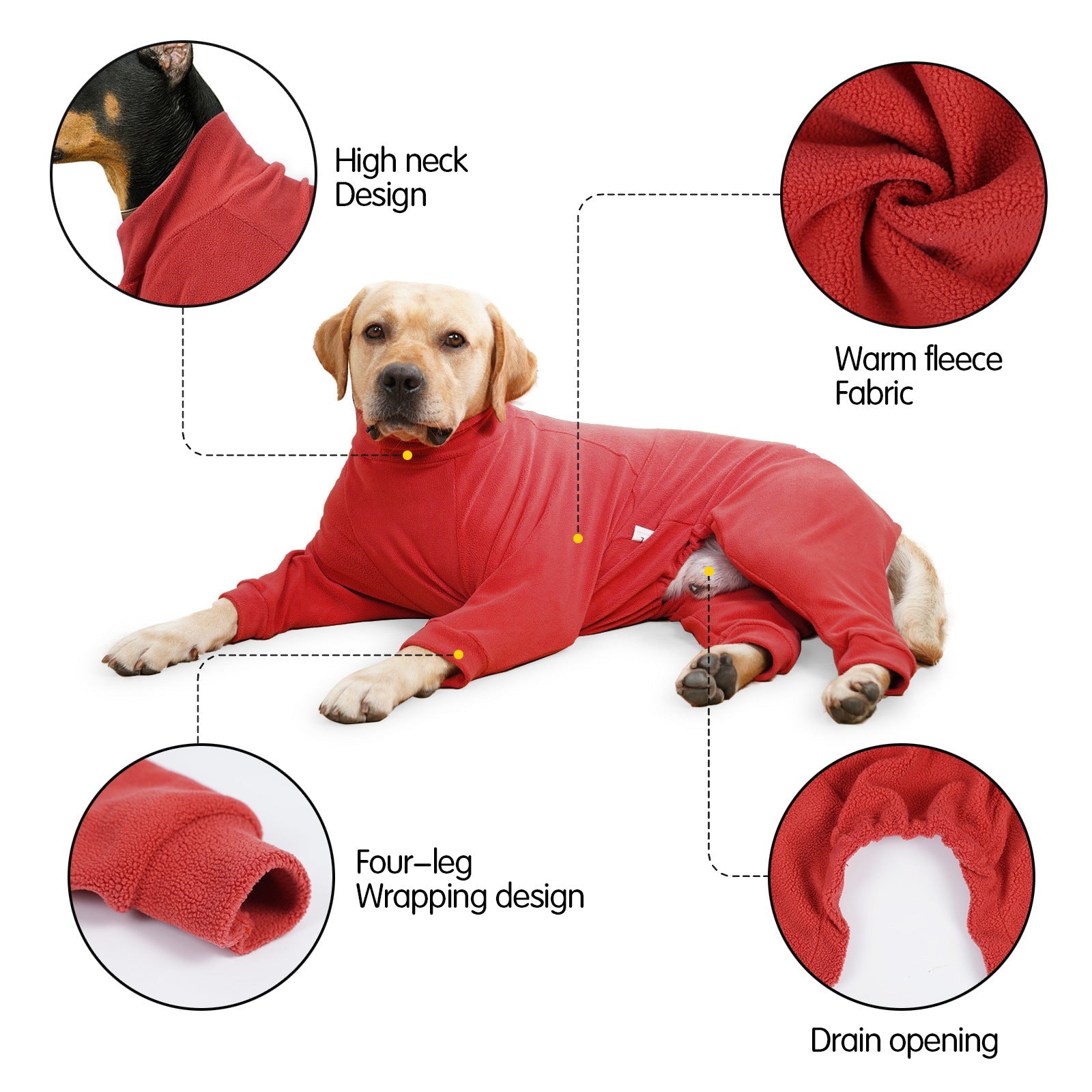 KFX-6541885 Warm Polar Fleece Dog Clothing with High Collar and Full Padding in Orange Red and Gray Blue