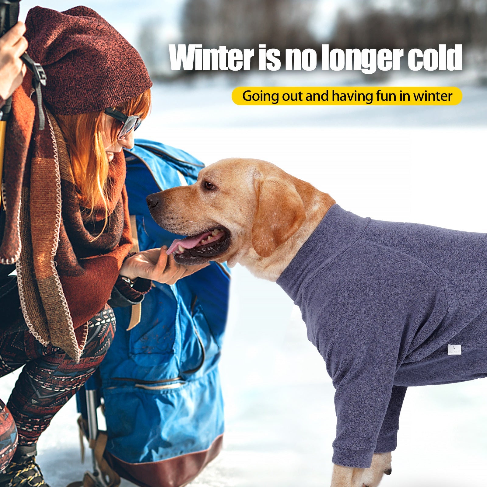 KFX-6541885 Warm Polar Fleece Dog Clothing with High Collar and Full Padding in Orange Red and Gray Blue