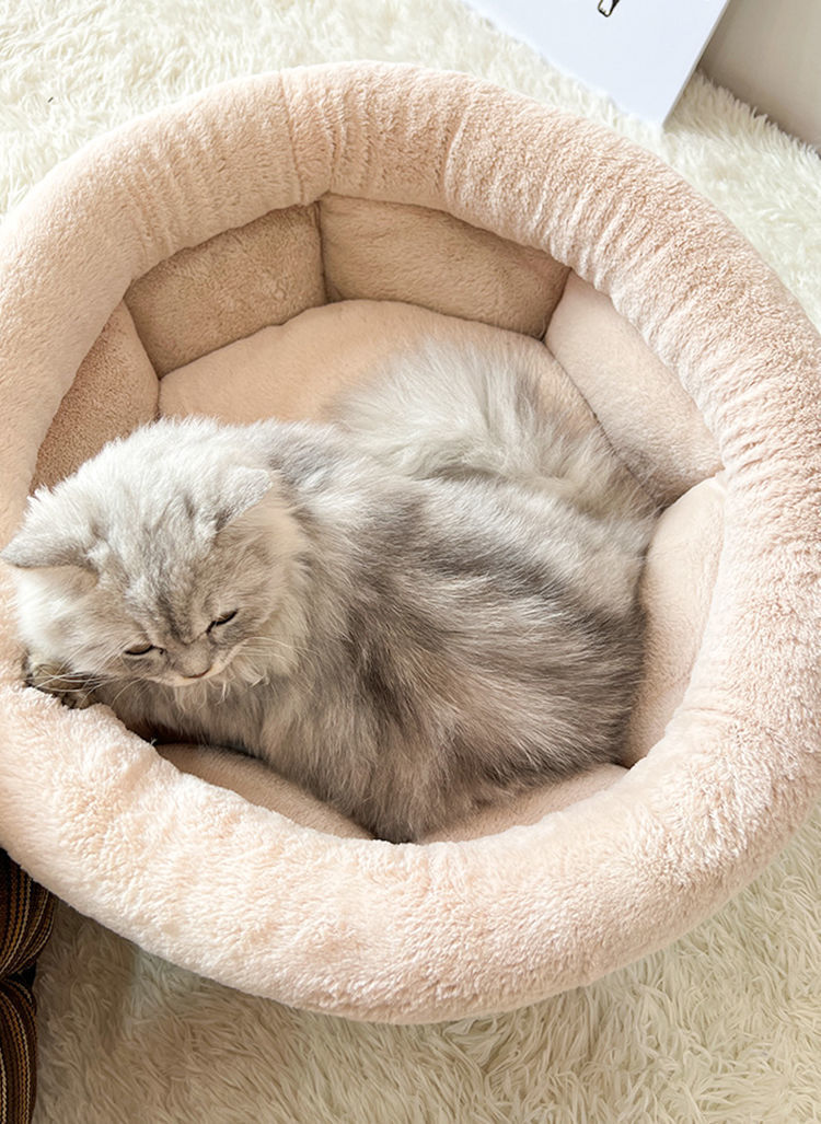 KFX-6543165 Indoor Semi-closed Cat Bed - Striped Linen Cylinder for Comfort & Improved Sleeping