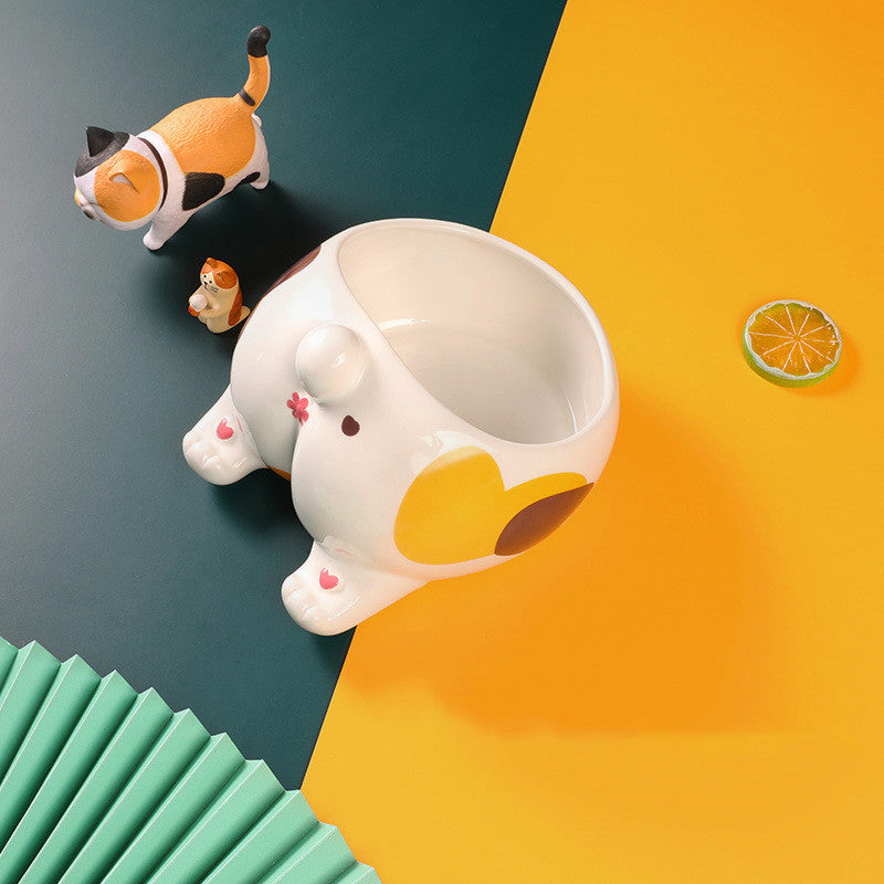 KFX-6543293 Inclined Ceramic Pet Bowl with Cute Cartoon Design - Large Capacity Feeder for Dogs and Cats