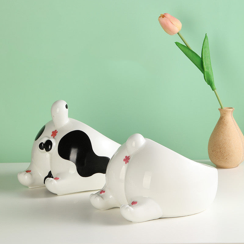 KFX-6543293 Inclined Ceramic Pet Bowl with Cute Cartoon Design - Large Capacity Feeder for Dogs and Cats