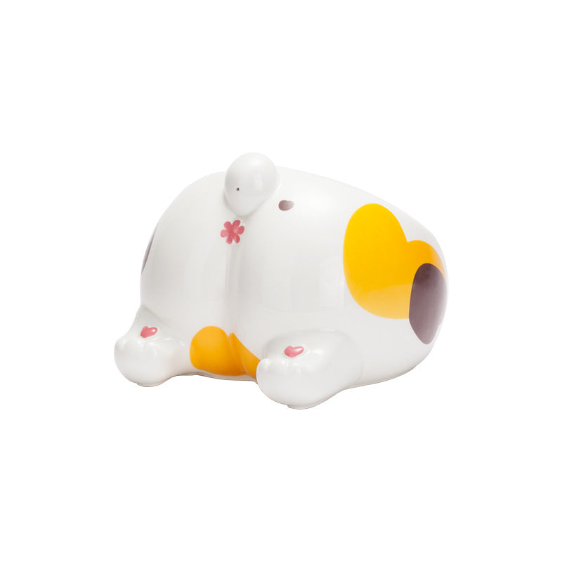 KFX-6543293 Inclined Ceramic Pet Bowl with Cute Cartoon Design - Large Capacity Feeder for Dogs and Cats