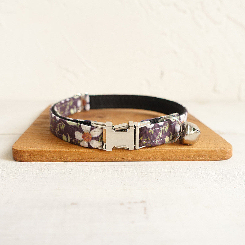 KFX-6545085 Adjustable Black Chrysanthemum Polyester Pet Collar for Cats - Sizes S & L